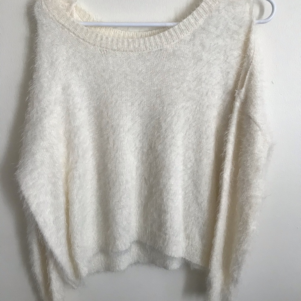 Cute white fuzzy sweater